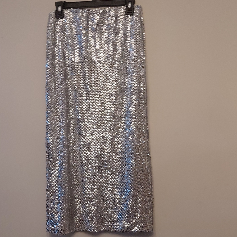 Topshop Silver Sequin Pencil Skirt
